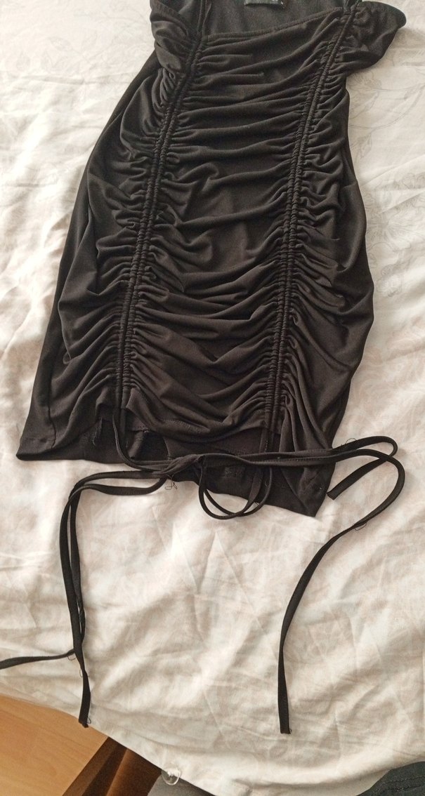 Siyah Drapeli Strappy Midi Elbise - Görsel 3