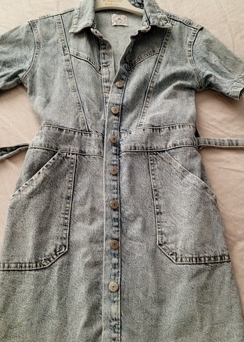 Kısa Kollu Denim Midi Elbise - Görsel 7
