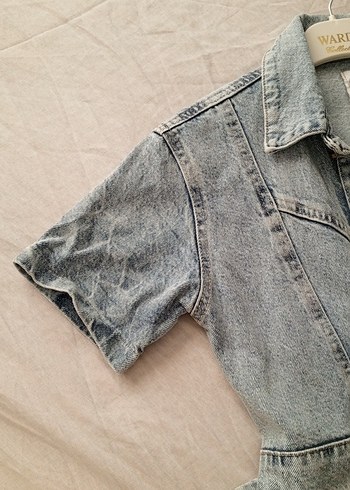 Kısa Kollu Denim Midi Elbise - Görsel 5