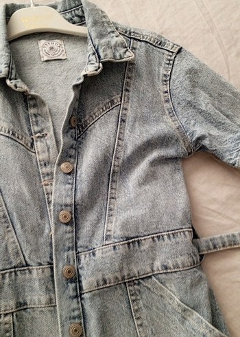 Kısa Kollu Denim Midi Elbise - Görsel 6