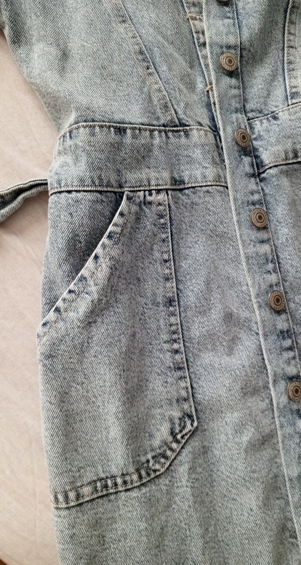 Kısa Kollu Denim Midi Elbise - Görsel 2
