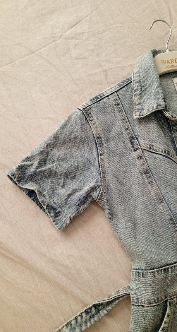 Kısa Kollu Denim Midi Elbise - Görsel 5