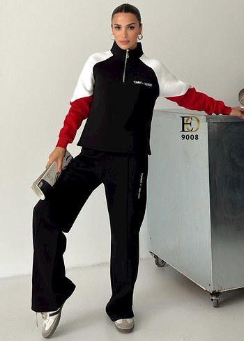 Uzun Kollu Fermuarlı Siyah Kadın Eşofman Üstü - Görsel 4