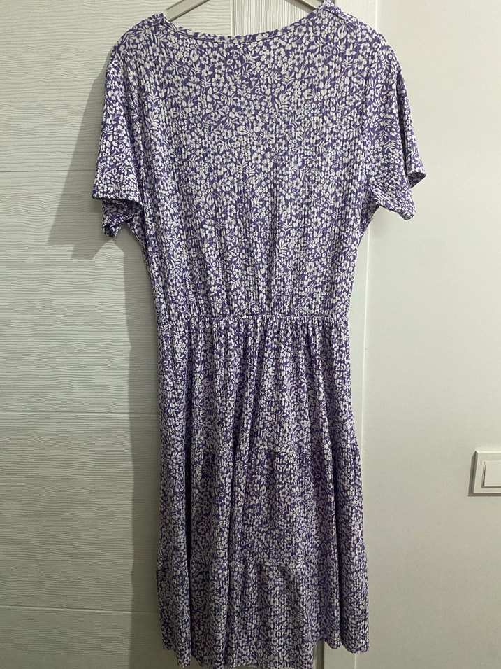 Mor Pilili V Yaka Midi Bohem Elbise - Görsel 5