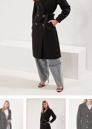 Siyah Denim Uzun Kemerli Trençkot - Görsel 2