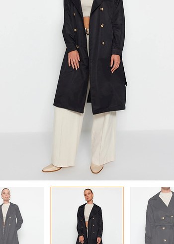 Siyah Denim Uzun Kemerli Trençkot - Görsel 8