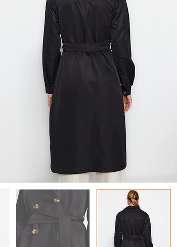 Siyah Denim Uzun Kemerli Trençkot - Görsel 11