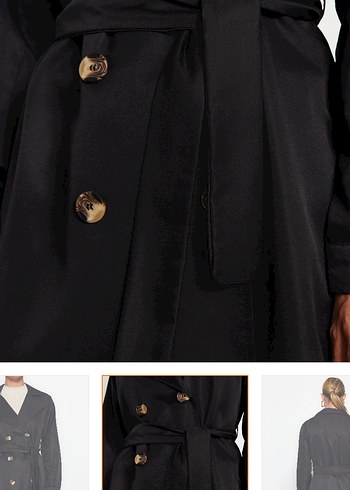 Siyah Denim Uzun Kemerli Trençkot - Görsel 10