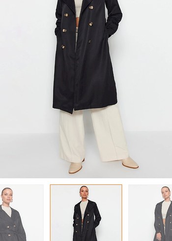 Siyah Denim Uzun Kemerli Trençkot - Görsel 7