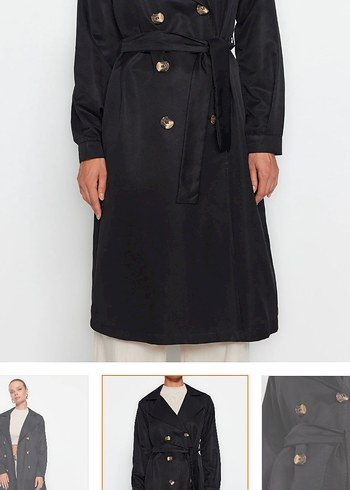 Siyah Denim Uzun Kemerli Trençkot - Görsel 9