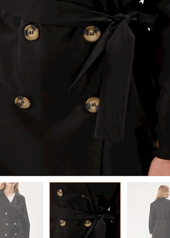 Siyah Denim Uzun Kemerli Trençkot - Görsel 4