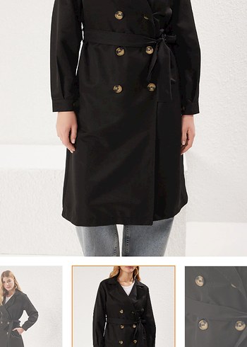 Siyah Denim Uzun Kemerli Trençkot - Görsel 3