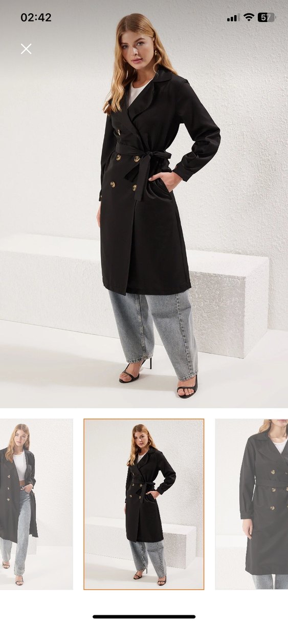 Siyah Denim Uzun Kemerli Trençkot - Görsel 2