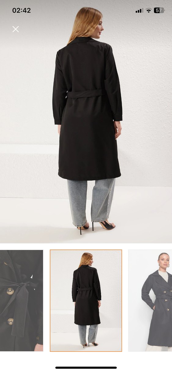 Siyah Denim Uzun Kemerli Trençkot - Görsel 5