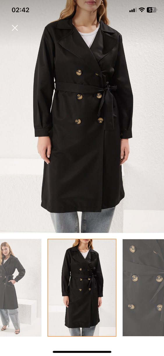 Siyah Denim Uzun Kemerli Trençkot - Görsel 3