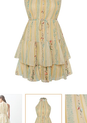 Sarı Çiçekli Volanlı Mini Elbise - Görsel 7