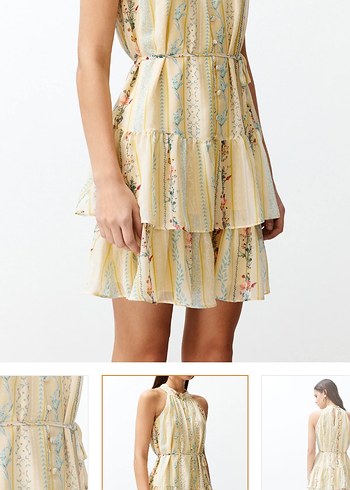 Sarı Çiçekli Volanlı Mini Elbise - Görsel 5