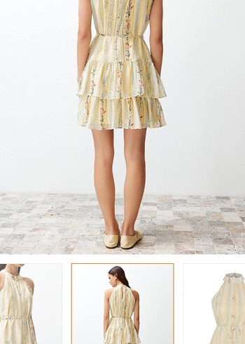 Sarı Çiçekli Volanlı Mini Elbise - Görsel 6