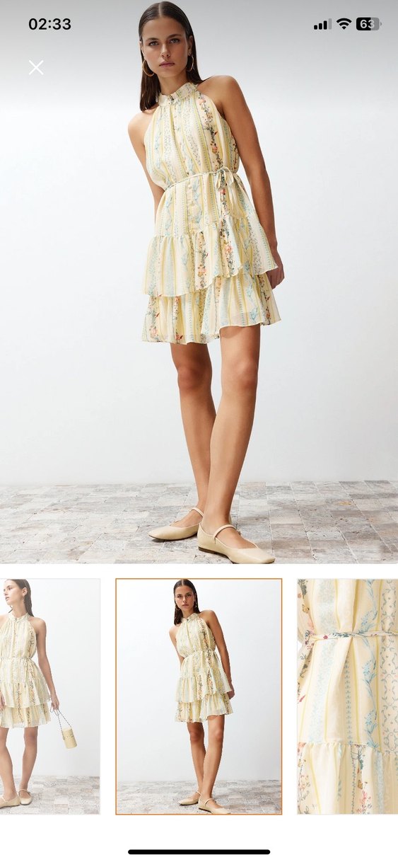 Sarı Çiçekli Volanlı Mini Elbise - Görsel 3