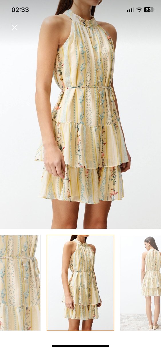 Sarı Çiçekli Volanlı Mini Elbise - Görsel 5