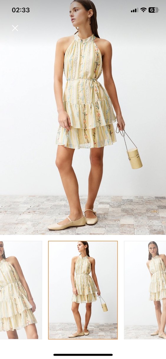 Sarı Çiçekli Volanlı Mini Elbise - Görsel 2