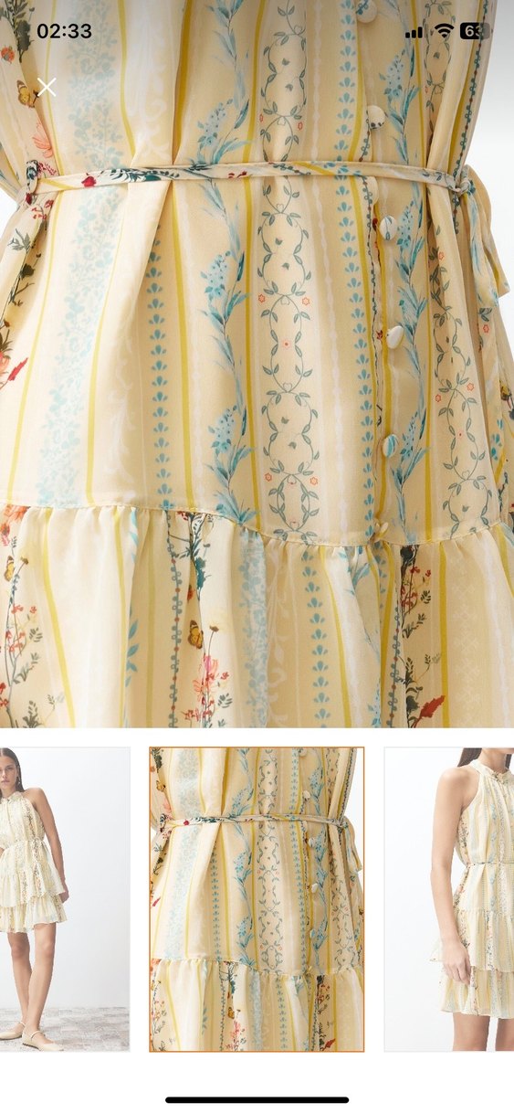 Sarı Çiçekli Volanlı Mini Elbise - Görsel 4