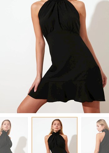 Siyah Yüksek Yakalı Mini Elbise - Görsel 4