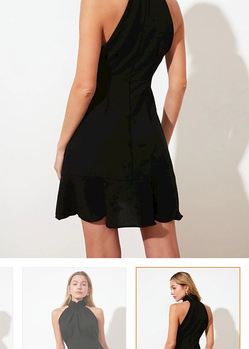 Siyah Yüksek Yakalı Mini Elbise - Görsel 5