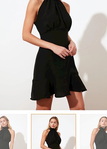 Siyah Yüksek Yakalı Mini Elbise - Görsel 2