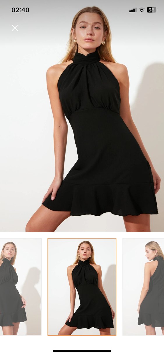 Siyah Yüksek Yakalı Mini Elbise - Görsel 4