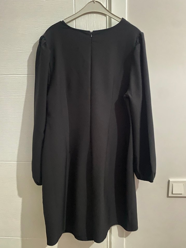 Uzun Kollu Siyah Midi V Yaka Elbise - Görsel 5