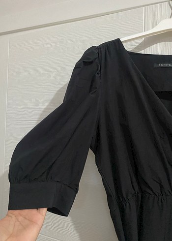 Siyah V Yaka Midi Goth Elbise - Görsel 2