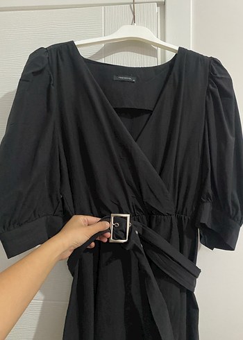 Siyah V Yaka Midi Goth Elbise - Görsel 4