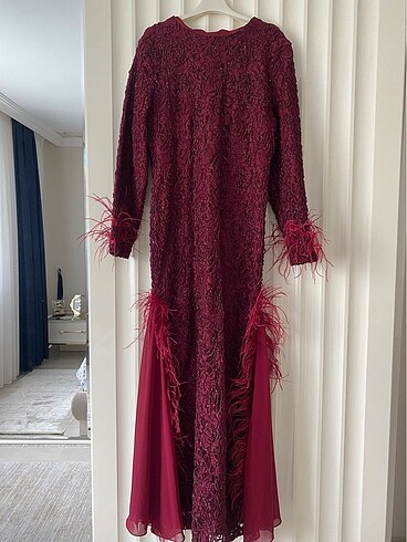 Diğer Bordo dantel işlemeli abiye + Şal