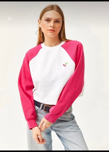 Pembe Baskılı Mini Kadın Sweatshirt - Görsel 2