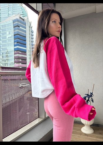Pembe Baskılı Mini Kadın Sweatshirt - Görsel 5