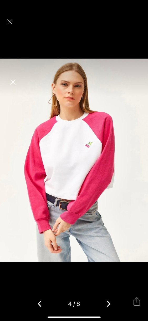 Pembe Baskılı Mini Kadın Sweatshirt - Görsel 2