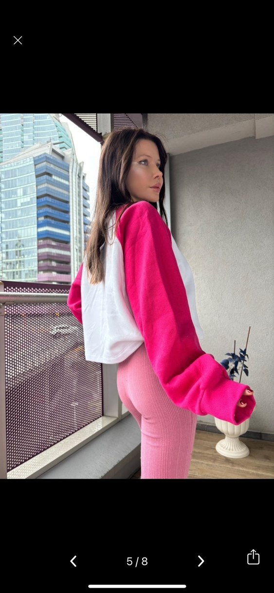 Pembe Baskılı Mini Kadın Sweatshirt - Görsel 5