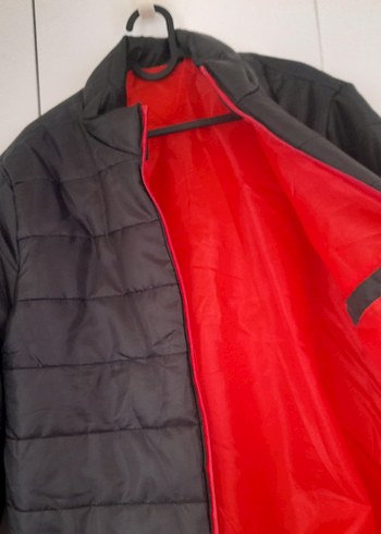 l/xl Beden Kapitone Siyah Kırmızı Fermuarlı Erkek Mont