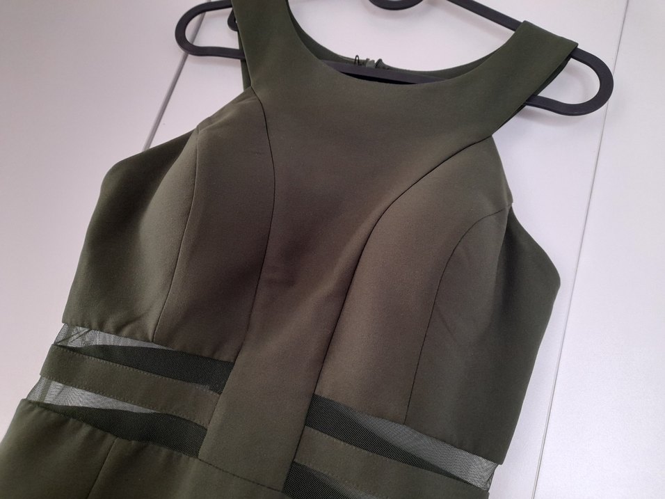 Haki tül detay mini elbise - Görsel 3