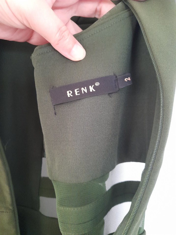 Haki tül detay mini elbise - Görsel 4