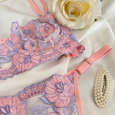 universal Beden pembe Renk Rose Bralet Set