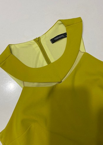 Sarı Mini elbise - Tek Omuzlu, Fermuarlı