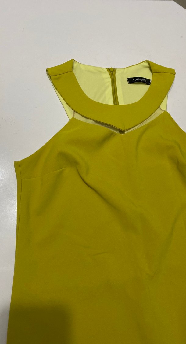 Sarı Mini elbise - Tek Omuzlu, Fermuarlı - Görsel 3