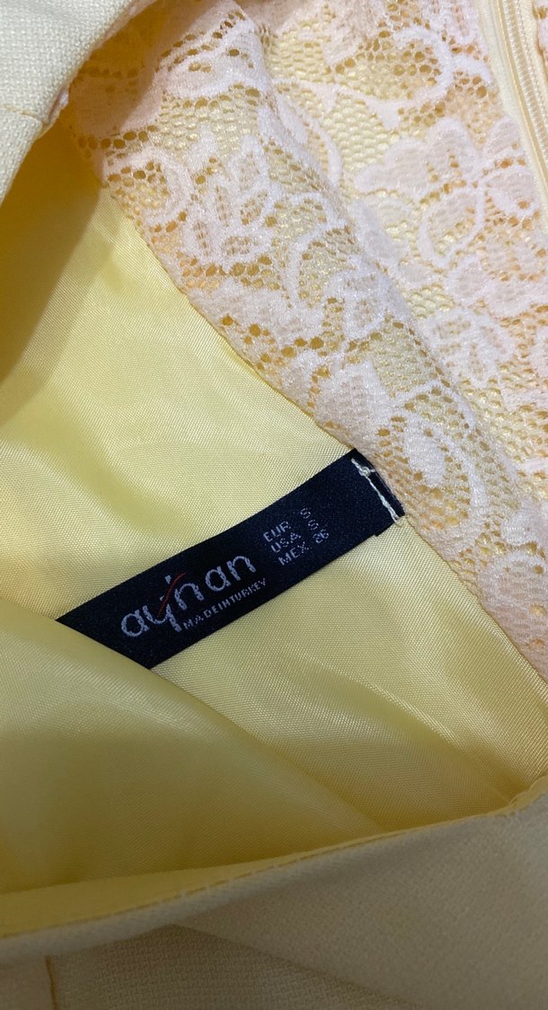 Sarı V Yakalı Midi Abiye Elbise - Görsel 3