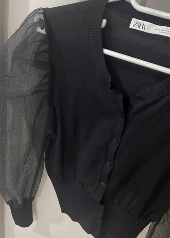 Siyah V Yaka Düğmeli Uzun Kollu Bluz - Görsel 3