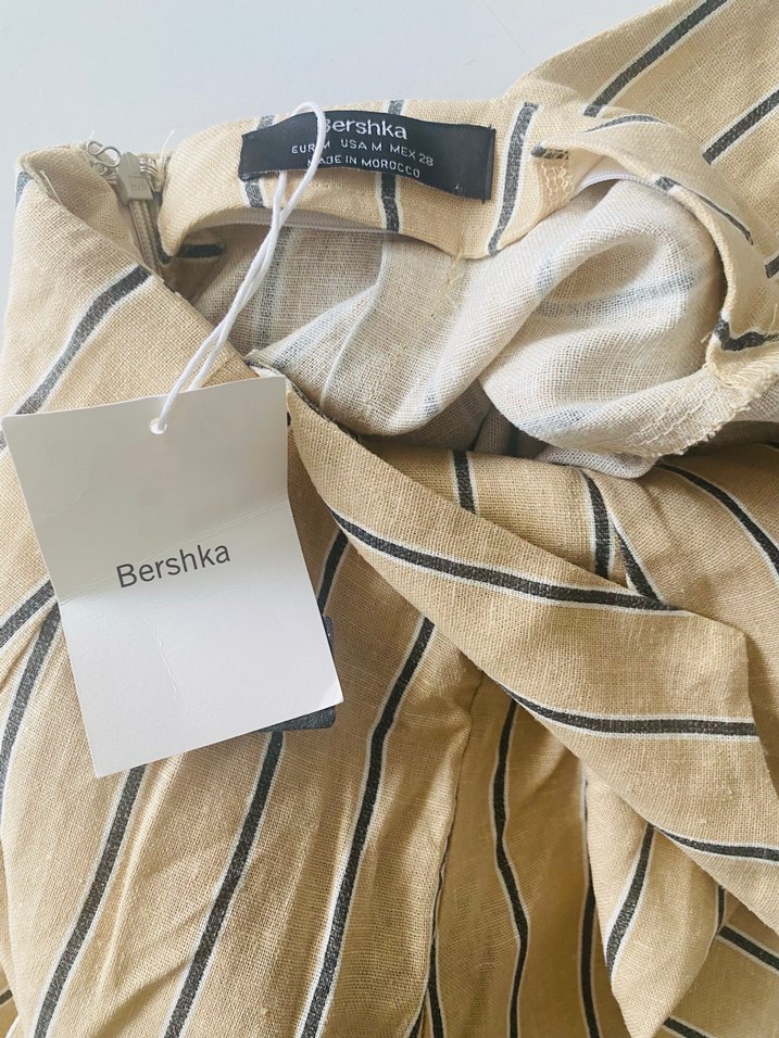 Bej Çizgili Keten Tulum - Görsel 3