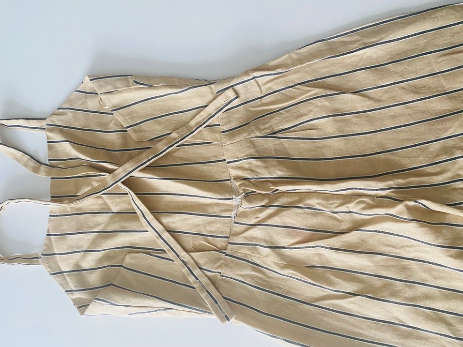 Bej Çizgili Keten Tulum - Görsel 2