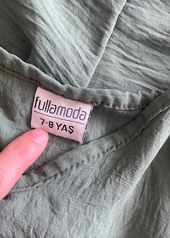 Kız çocuk  Yeşil Keten Beli Kemerli Bol Pantolon - Görsel 2