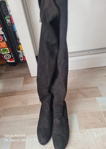 Siyah Süet Diz Üstü Stiletto Çizme - Görsel 2